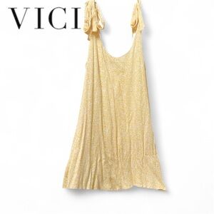 Vici Dolls Yellow Aura Floral Shoulder Tie Babydoll Mini Dress Lined, XS